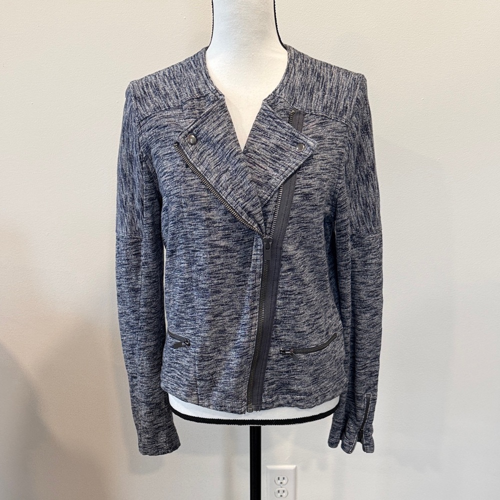 Gap Navy Marled Moto Jacket in Navy Uniform Size Large
